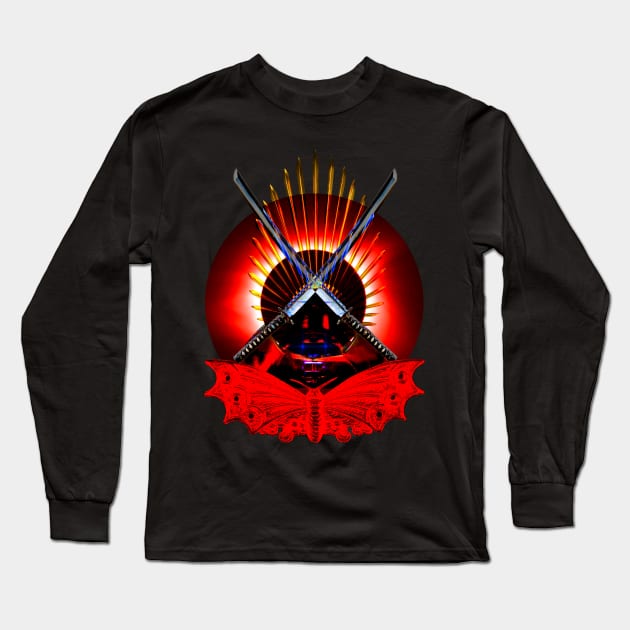 Red Moth Ancient Samurai Designer Graphic T Long Sleeve T-Shirt by PoizonBrand